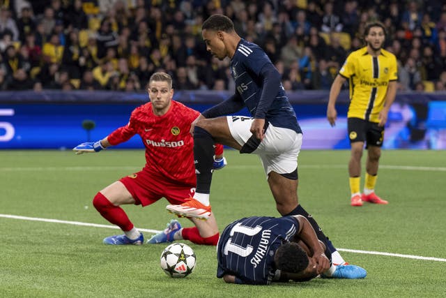 Jacob Ramsey passes into the empty net after Ollie Watkins, laid on the floor, was fouled during Aston Villa's win over Young Boys