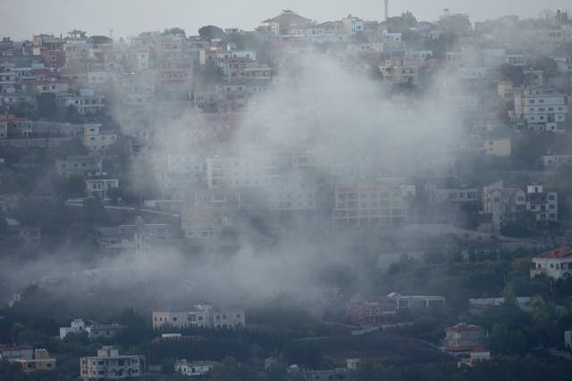 Smoke rises from an Israeli airstrike on Khiam village, as seen from Marjayoun town, south Lebanon