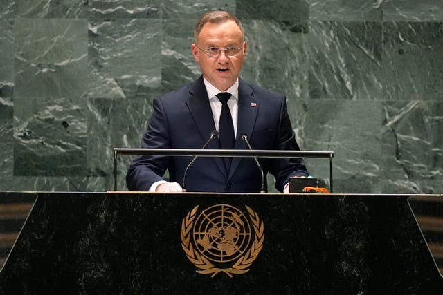 President of Poland Andrzej Duda addresses the 79th session of the United Nations General Assembly