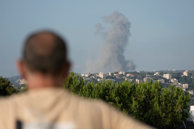 Smoke rises from an Israeli airstrike on a village north of Beirut