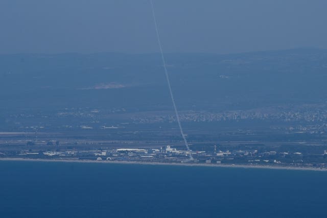 The Israeli Iron Dome air defence system fires to intercept rockets that were launched from Lebanon, as seen from Haifa, northern Israel