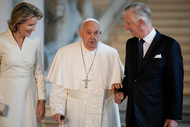 Pope Francis meets King Philippe and Queen Mathilde in the Castle of Laeken, Brussels