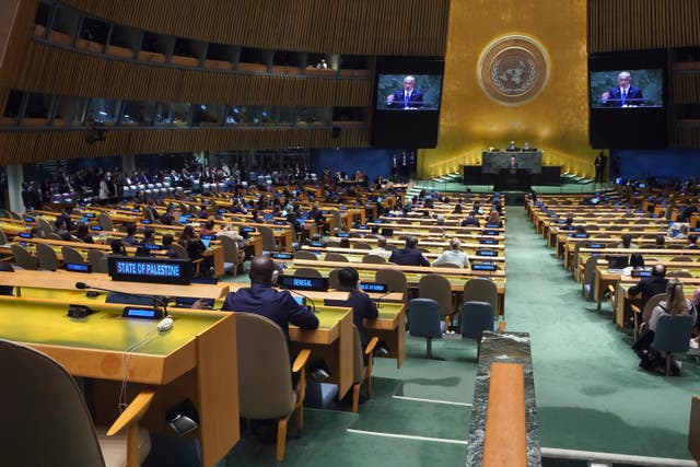 Israel Prime Minister Benjamin Netanyahu addresses the 79th session of the United Nations General Assembly