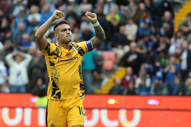 Lautaro Martinez celebrates scoring for Inter Milan