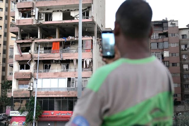 An apartment block damaged by an Israeli strike in Lebanon