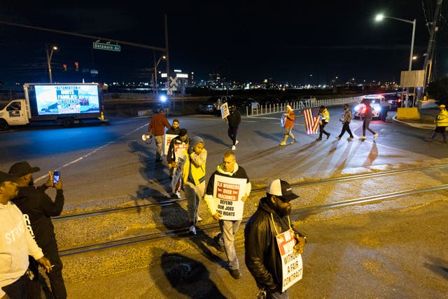 Striking Philadelphia longshoremen picket outside the Packer Avenue Marine Terminal Port 