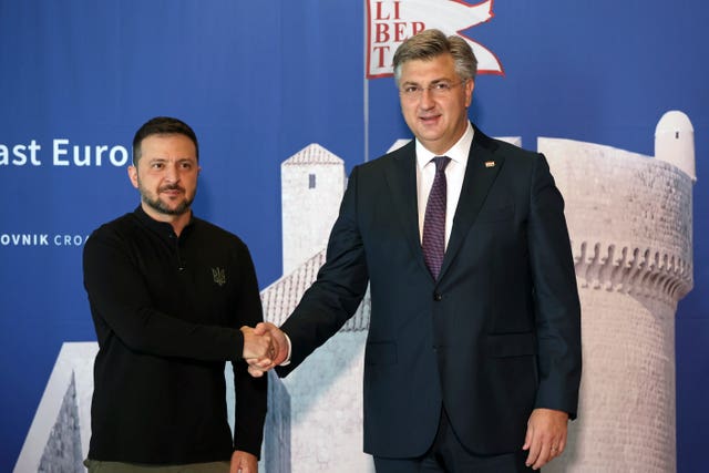 Ukrainian President Volodymyr Zelensky was welcomed by Croatian Prime Minister Andrej Plenkovic