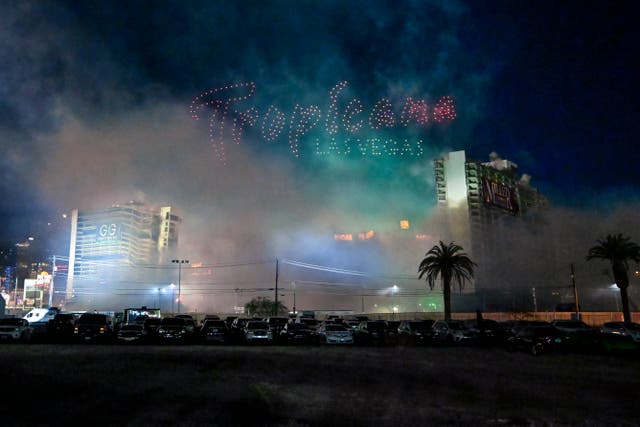 A cloud of smoke where the Tropicana once stood