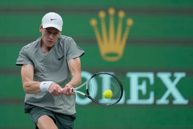 Jannik Sinner plays a backhand in his Shanghai Masters quarter-final against Daniil Medvedev