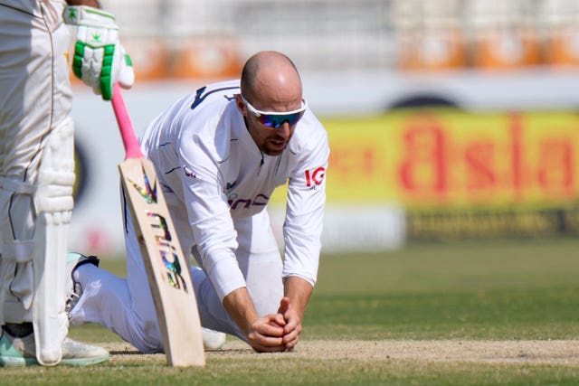 Jack Leach catches it.