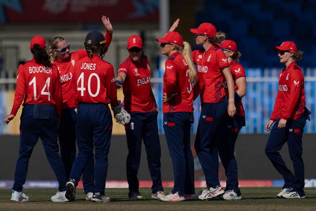 England players celebrate a wicket