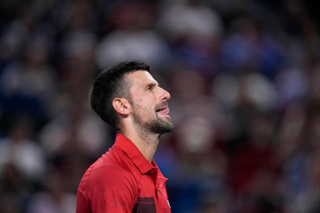 Novak Djokovic reacts after losing a point 