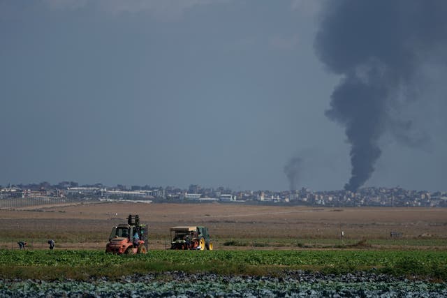 Smoke from Israeli bombardment rises from the Gaza Strip, as seen from southern Israel 