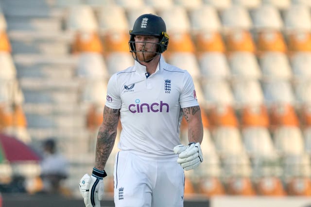 Ben Stokes reacts as he walks off