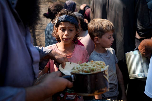 Palestinians line up for food distribution