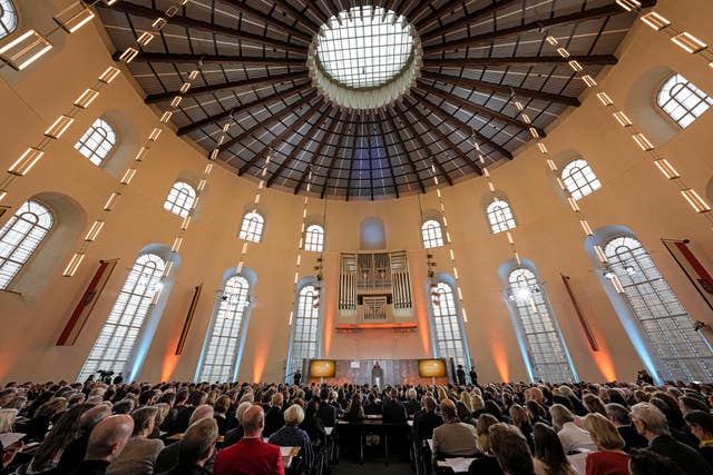 A large group of people in a church