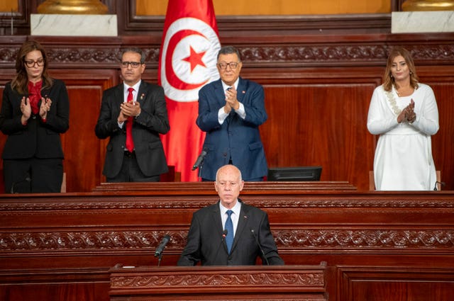 Mr Saied is applauded after taking oath 