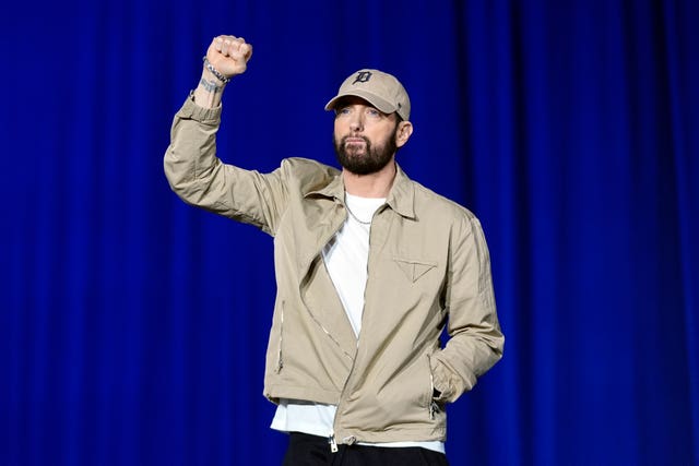 Eminem with fist in the air