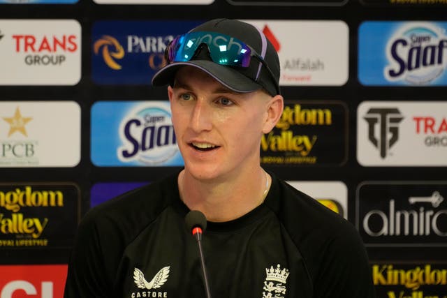 England’s Harry Brook speaks during a press conference, in Rawalpindi, Pakistan, Tuesday, Oct. 22, 2024