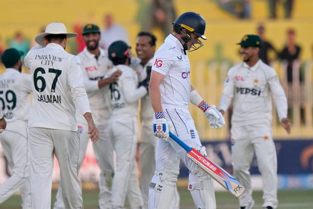 Ollie Pope walks off with his head bowed after being dismissed