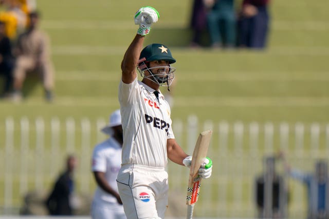 Shan Masood celebrates his winning six 