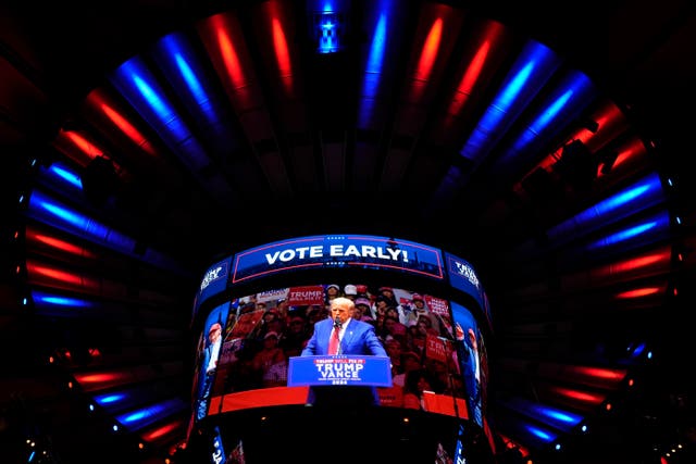 Donald Trump speaking at a campaign rally