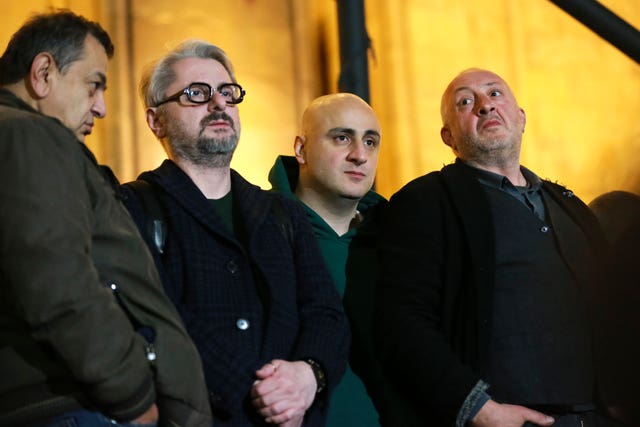 Opposition figure David Berdzenishvii, leaders of Strong Georgia Coalition Nika Gvaramia and Nika Melia, and former president of Georgia Giorgi Margvelashvili