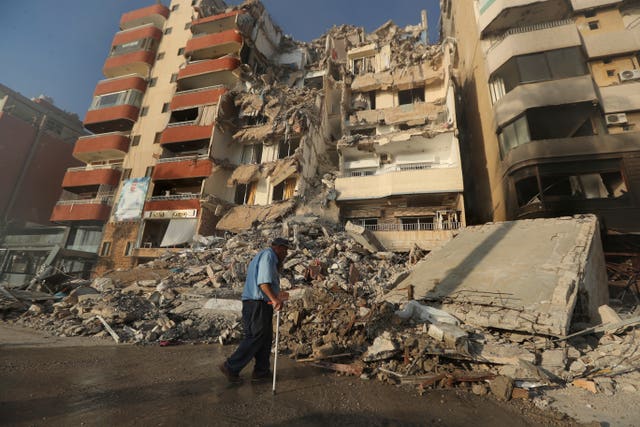 A destroyed building hit by an Israeli airstrike in Tyre, Lebanon