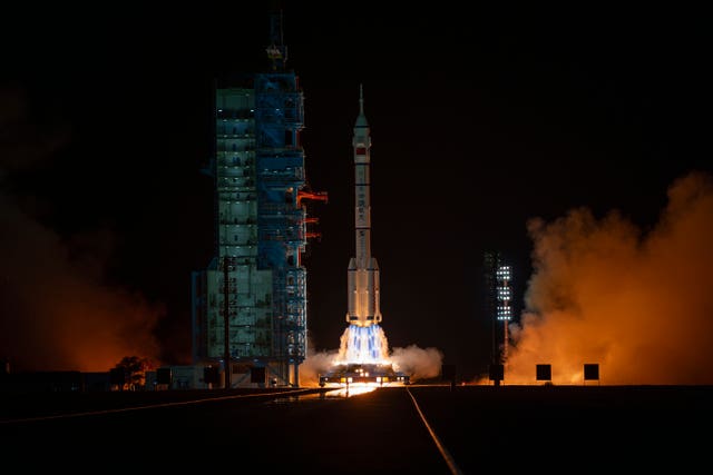 A Shenzhou-19 spacecraft atop a Long March rocket takes off from the Jiuquan Satellite Launch Centre in northwestern China