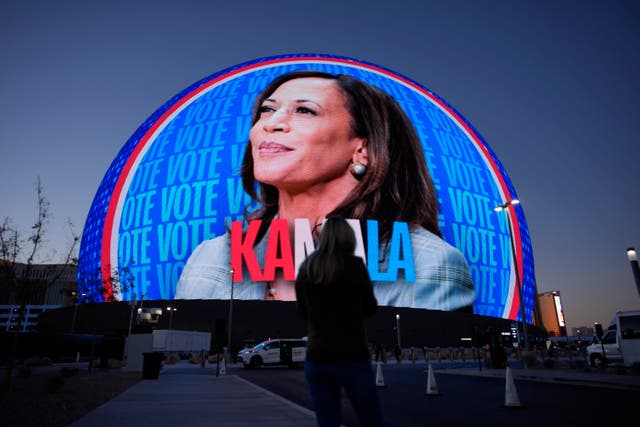 A political advertisement for Democratic presidential nominee Vice President Kamala Harris is displayed on the Sphere in Las Vegas