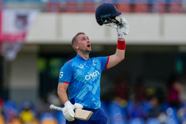 Liam Livingstone looks to the sky after reaching his hundred in memory of his grandfather Brian, who died in June 