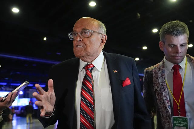 Rudy Giuliani arrives to attend a watch party for Republican president-elect Donald Trump