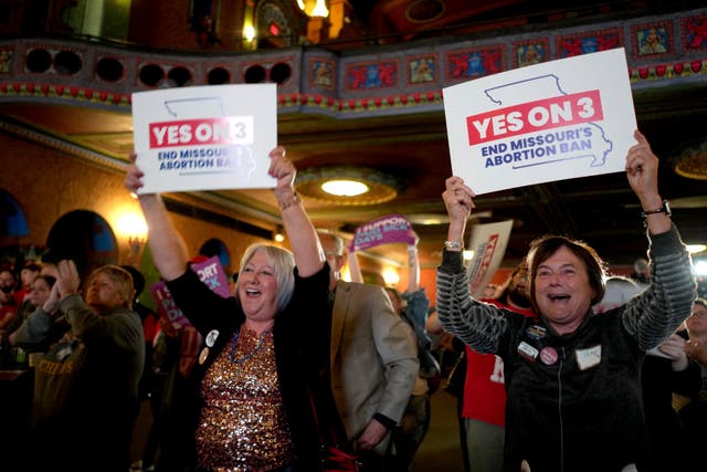 People react after an abortion rights amendment to the Missouri constitution passed