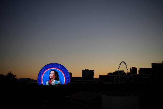 A political advertisement for Democratic presidential nominee Kamala Harris is displayed on the Sphere in Las Vegas 