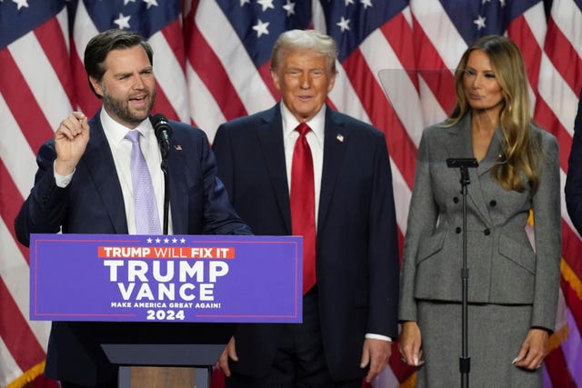 JD Vance speaks as Donald Trump and former first lady Melania Trump watch