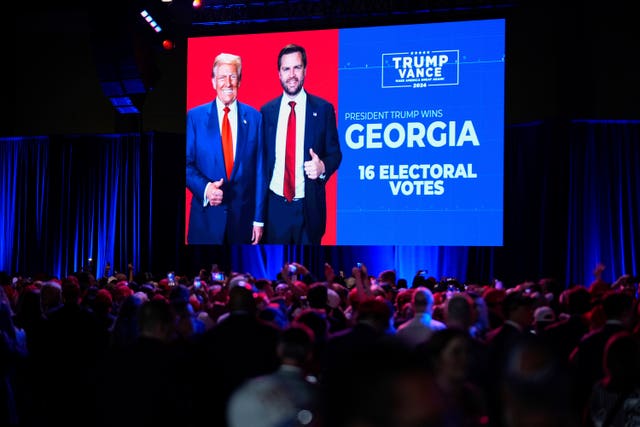 Supporters watch election results at an election night campaign watch party for Donald Trump in West Palm Beach