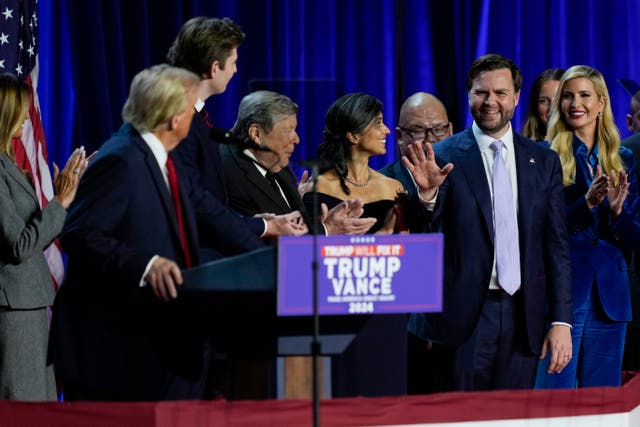 Donald Trump on stage with JD Vance