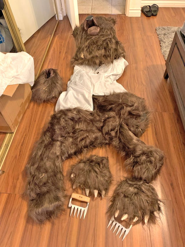 This photo provided by the California Department of Insurance shows a bear costume allegedly worn by suspects with the aim to commit insurance fraud 