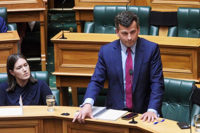 Party leader David Seymour stands during the first debate on the Treaty Principles Bill in parliament in Wellington, New Zealand