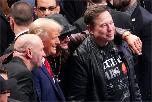 US President-elect Donald Trump poses for a photo with Elon Musk 