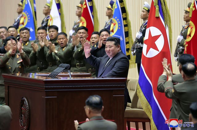 Kim Jong Un, centre, attends a meeting in Pyongyang, North Korea