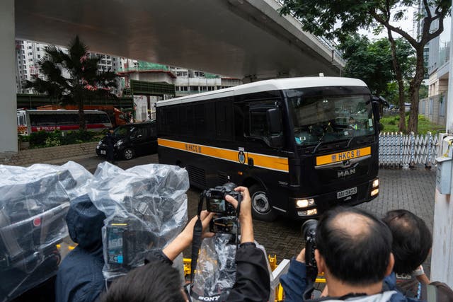 A Correctional Services Department vehicle arrives at the court in Hong Kong 