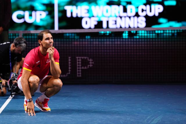 Rafael Nadal watches a video tribute 