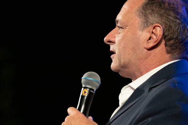 Alvaro Delgado, presidential candidate for the ruling National Party, holds his closing rally