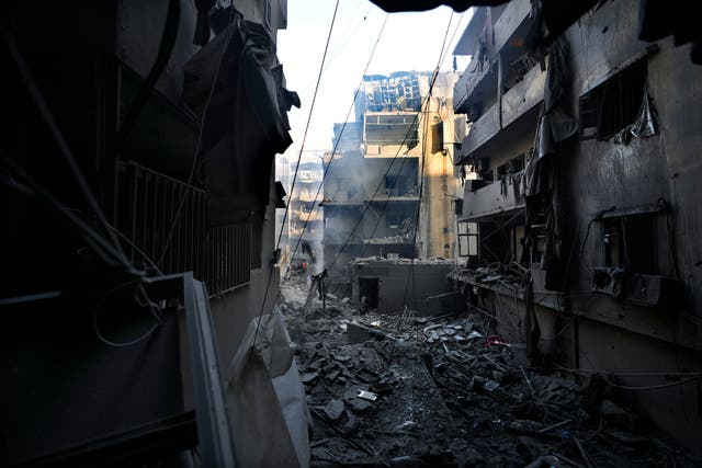 Destroyed buildings at the site of the Israeli air strike in Beirut