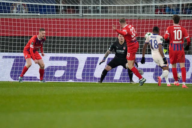 Christopher Nkunku, second from right, opens the scoring