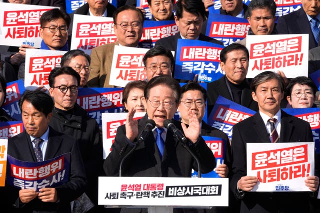 Democratic Party leader Lee Jae-myung at a rally