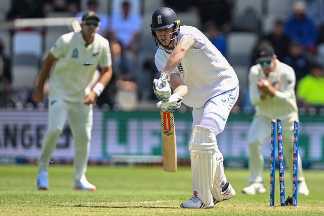 England opener Zak Crawley is bowled by a Matt Henry delivery