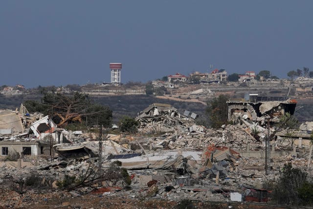 Destroyed buildings in an area next to the Israeli-Lebanese border 