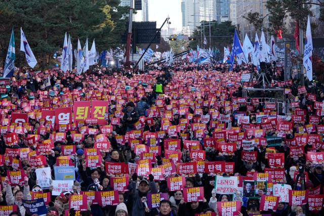 Protesters stage a rally demanding South Korean President Yoon Suk Yeol’s impeachment